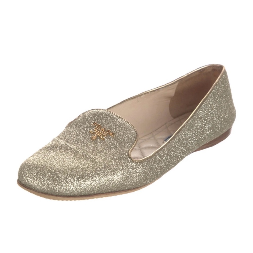 Authentic Gold Glitter PRADA Loafers